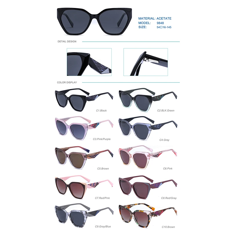 high quality new model custom logo acetate sunglasses